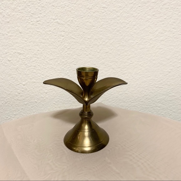 Vintage mcm brass flower candlestick holder